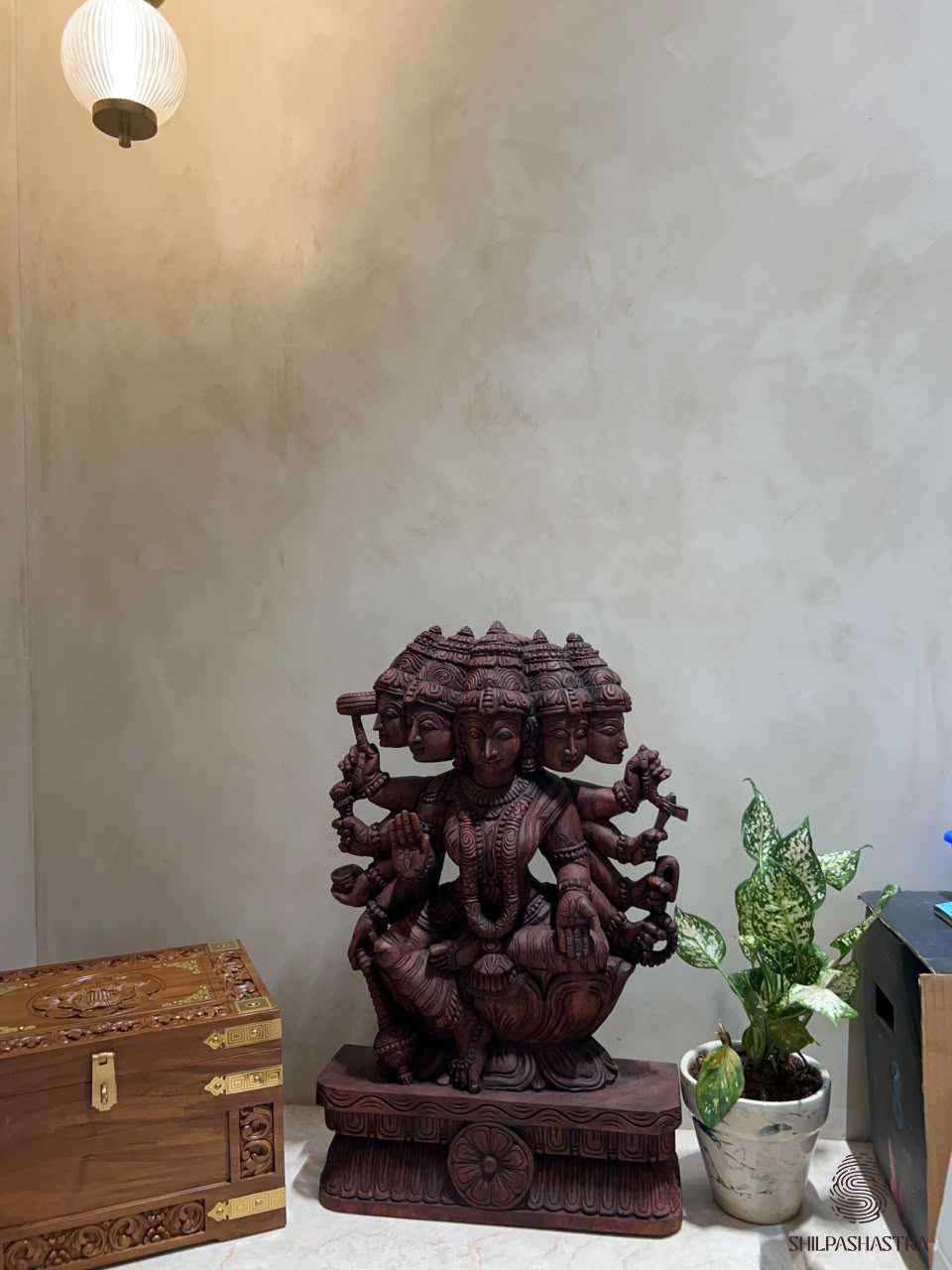 2-Feet Handcrafted Wooden Idol - Panchamukhi Gayatri Devi