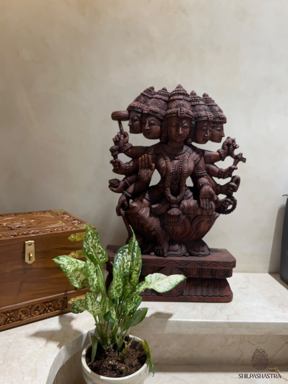 2-Feet Handcrafted Wooden Idol - Panchamukhi Gayatri Devi