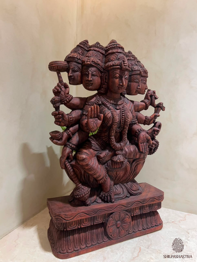 2-Feet Handcrafted Wooden Idol - Panchamukhi Gayatri Devi