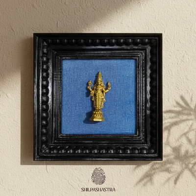 Brass Perumal (Vishnu) Idol in Premium Teakwood Frame Wall Decor for Home & Pooja Room (Size 6 In x 6 In)