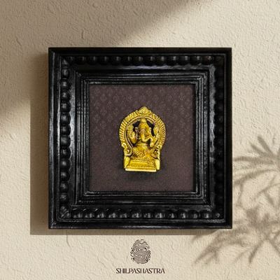 Brass Ganesha Idol in Premium Teakwood Frame Wall Decor for Home & Pooja Room (Size 6 In x 6 In)
