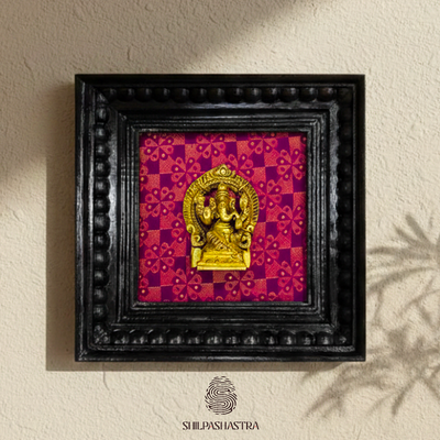 Brass Ganesha Idol in Premium Teakwood Frame Wall Decor for Home & Pooja Room (Size 6 In x 6 In)