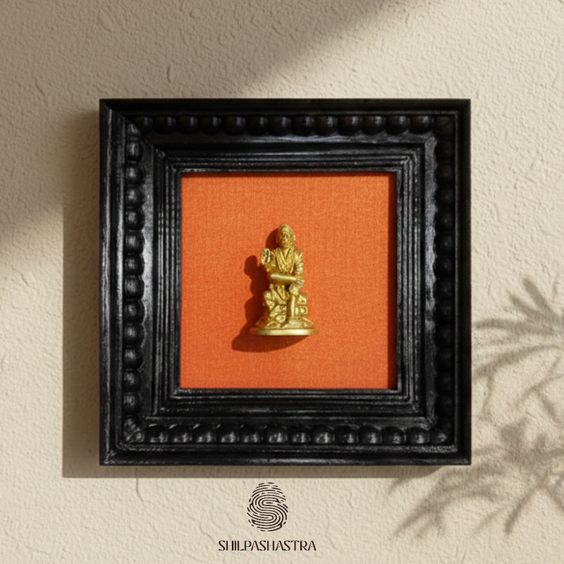 Brass Shirdi Sai Baba Idol in Premium Teakwood Frame Wall Decor for Home & Pooja Room (Size 6 In x 6 In)