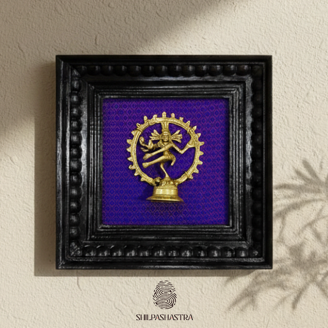 Brass Natarajar Idol in Premium Teakwood Frame Wall Decor for Home & Pooja Room (Size 6 In x 6 In)