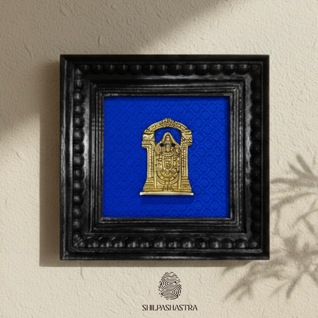 Brass Tirupati Balaji (Perumal) Idol in Premium Teakwood Frame Wall Decor for Home & Pooja Room (Size 6 in x 6 in)