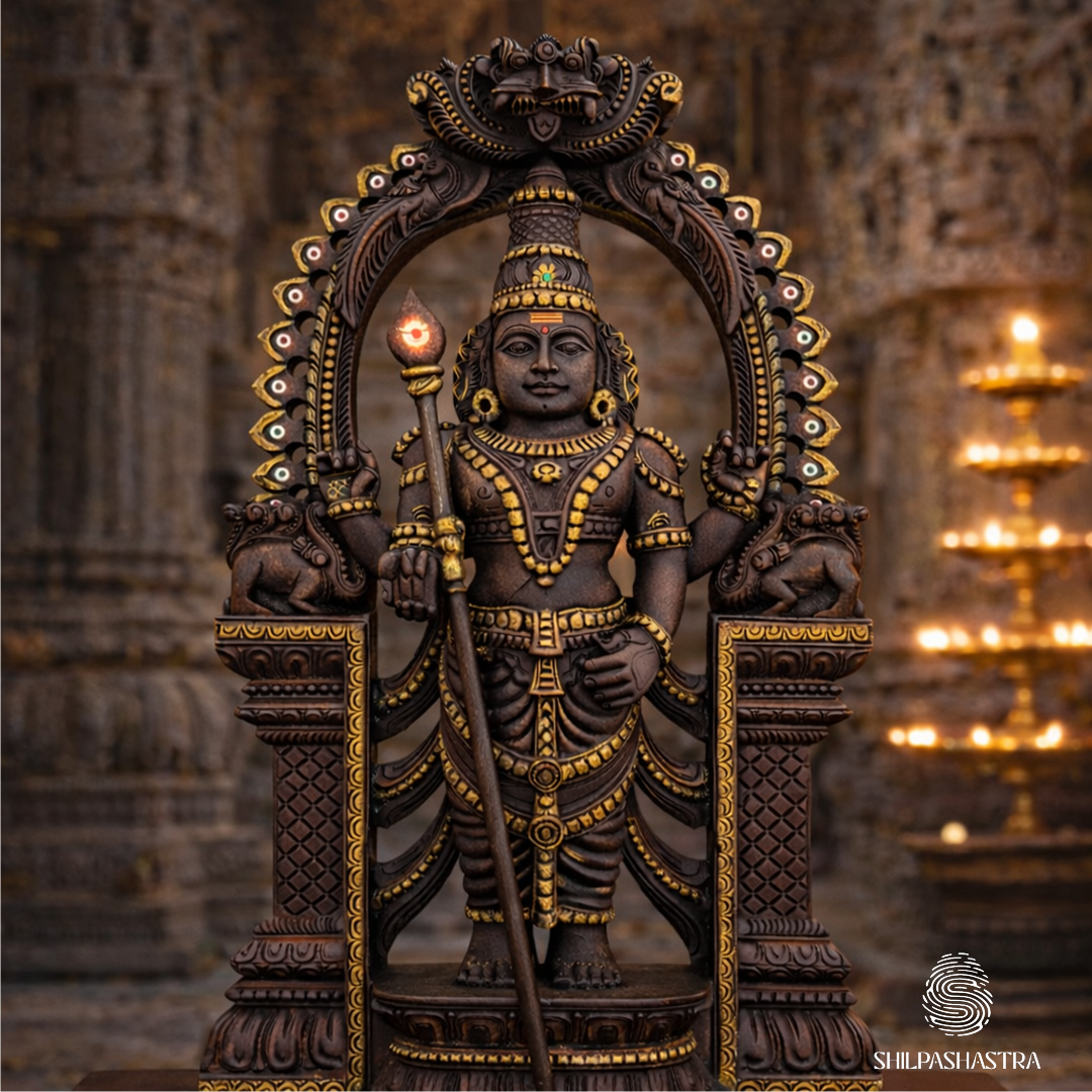 Lord Murugan Hand-Carved Idol in Aged Vaagai Wood - 2 Feet