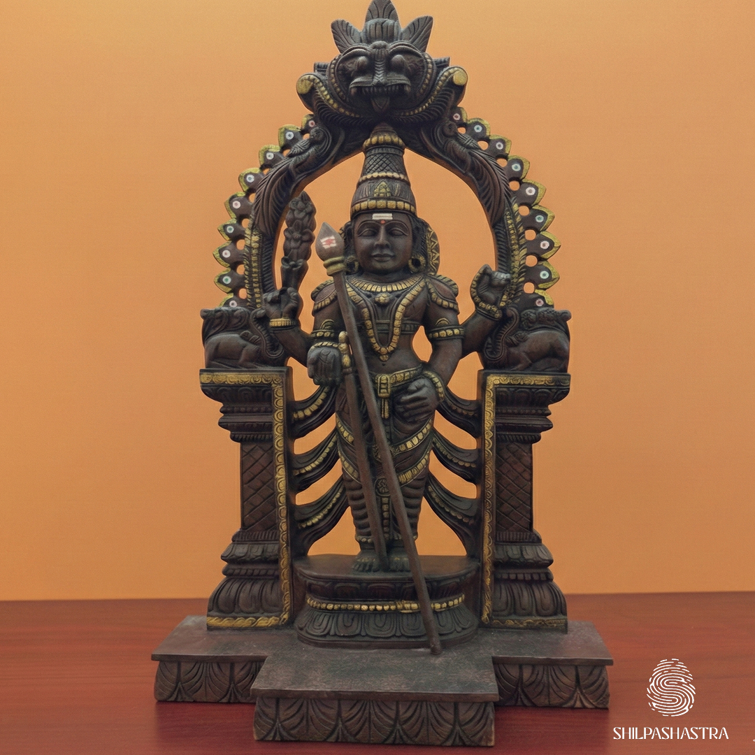Lord Murugan Hand-Carved Idol in Aged Vaagai Wood - 2 Feet