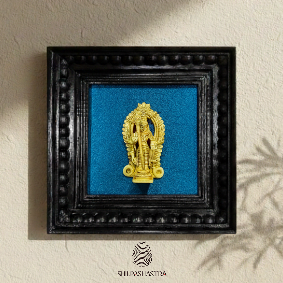 Brass Vel Murugan Idol in Premium Teakwood Frame Wall Decor for Home & Pooja Room (Size 6 In x 6 In)