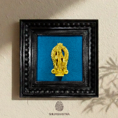 Brass Vel Murugan Idol in Premium Teakwood Frame Wall Decor for Home & Pooja Room (Size 6 In x 6 In)