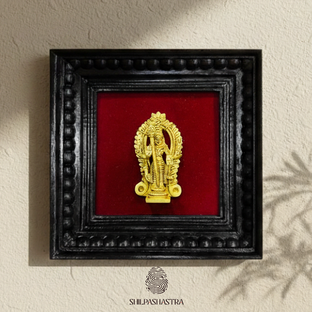 Brass Vel Murugan Idol in Premium Teakwood Frame Wall Decor for Home & Pooja Room (Size 6 In x 6 In)