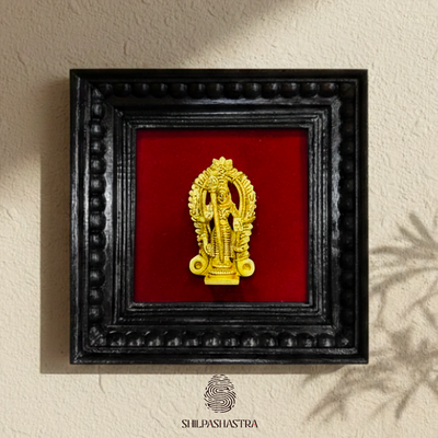 Brass Vel Murugan Idol in Premium Teakwood Frame Wall Decor for Home & Pooja Room (Size 6 In x 6 In)