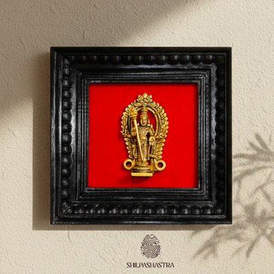 Brass Vel Murugan Idol in Premium Teakwood Frame Wall Decor for Home & Pooja Room (Size 6 In x 6 In)