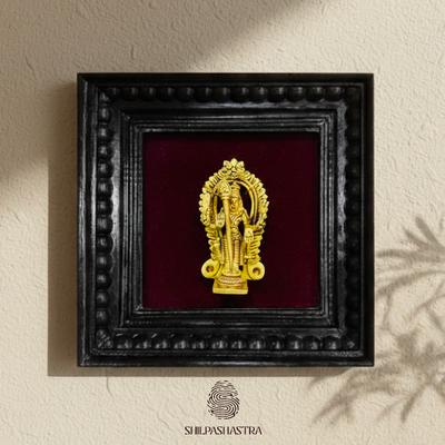 Brass Vel Murugan Idol in Premium Teakwood Frame Wall Decor for Home & Pooja Room (Size 6 In x 6 In)