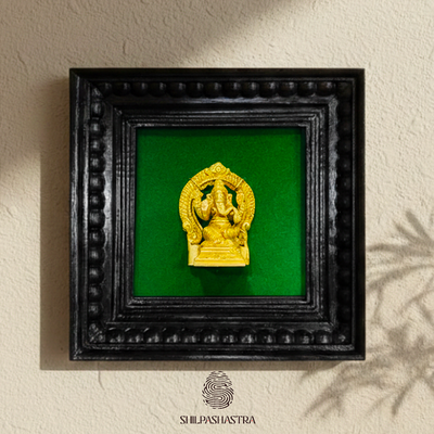 Brass Ganesha Idol in Premium Teakwood Frame Wall Decor for Home & Pooja Room (Size 6 In x 6 In)