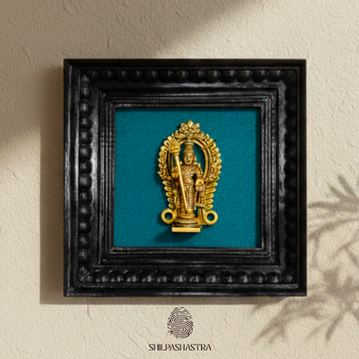 Brass Vel Murugan Idol in Premium Teakwood Frame Wall Decor for Home & Pooja Room (Size 6 In x 6 In)