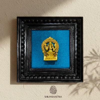 Brass Ganesha Idol in Premium Teakwood Frame Wall Decor for Home & Pooja Room (Size 6 In x 6 In)