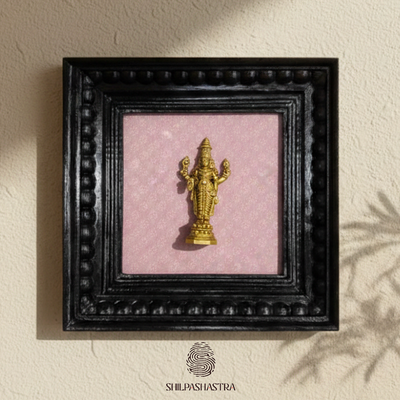 Brass Perumal (Vishnu) Idol in Premium Teakwood Frame Wall Decor for Home & Pooja Room (Size 6 In x 6 In)