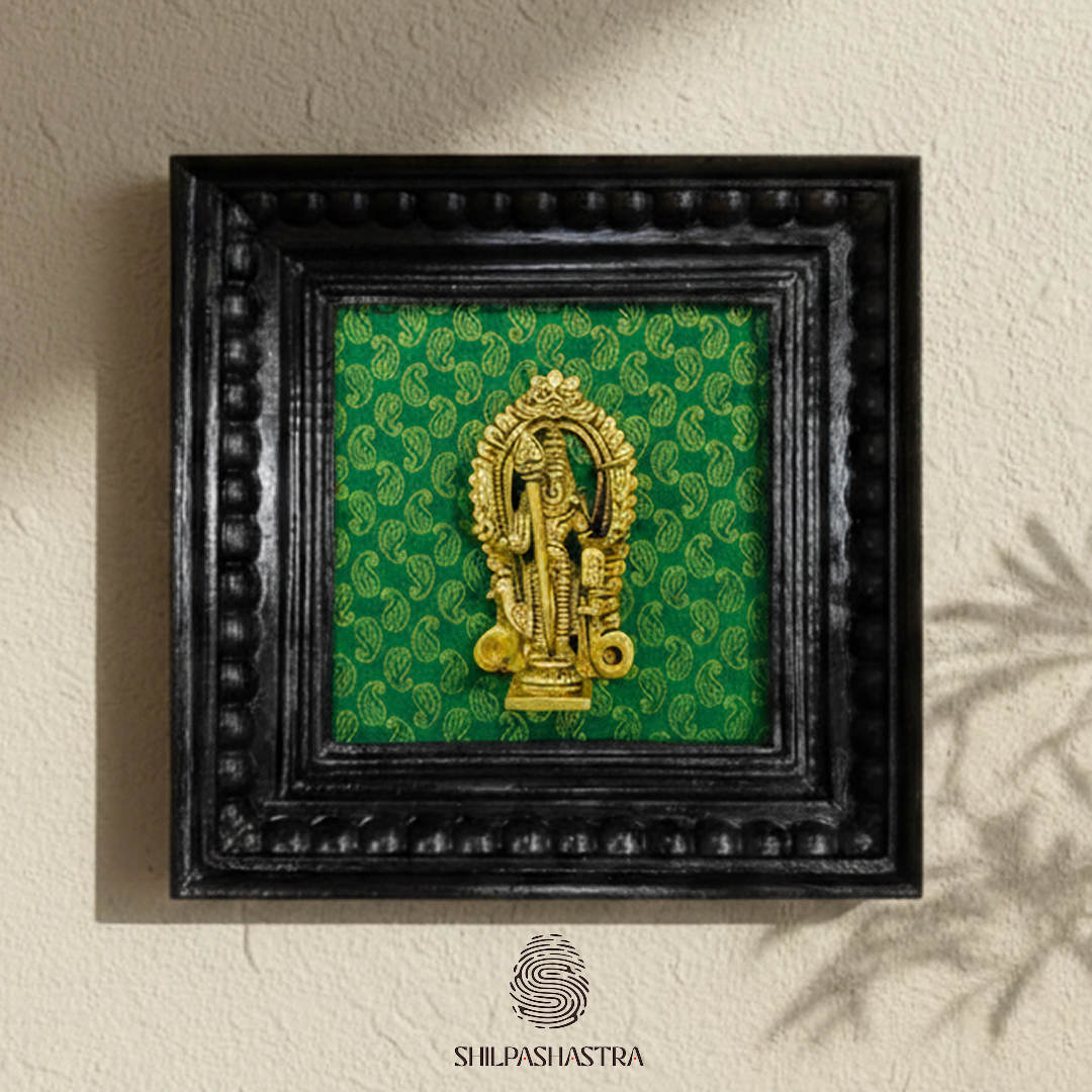 Brass Vel Murugan Idol in Premium Teakwood Frame Wall Decor for Home & Pooja Room (Size 6 In x 6 In)