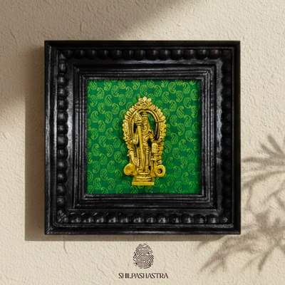 Brass Vel Murugan Idol in Premium Teakwood Frame Wall Decor for Home & Pooja Room (Size 6 In x 6 In)