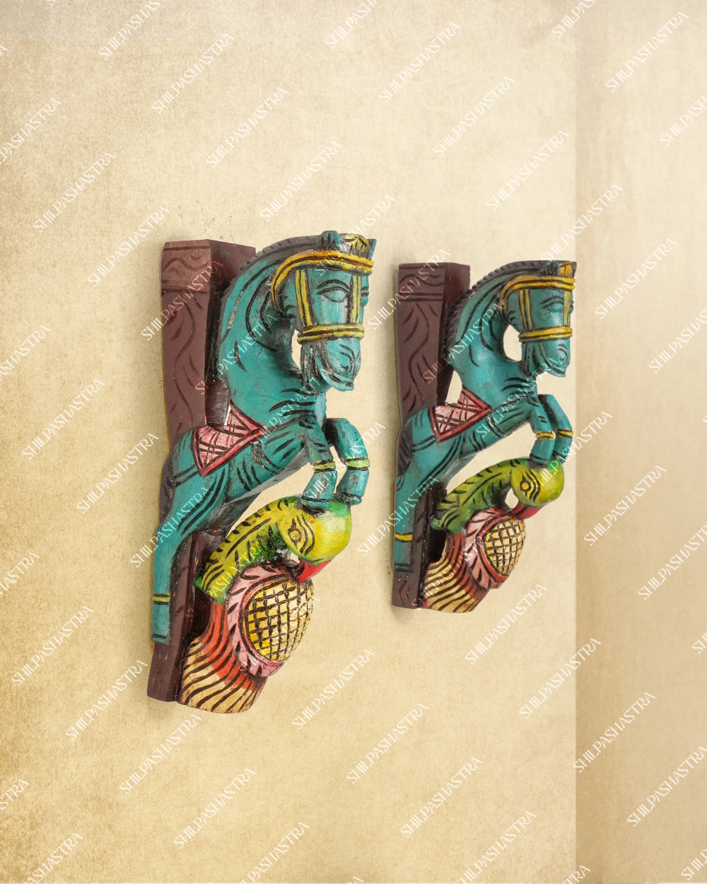 Horse & Parrot Motif Handcrafted Wooden Ornamental Brackets