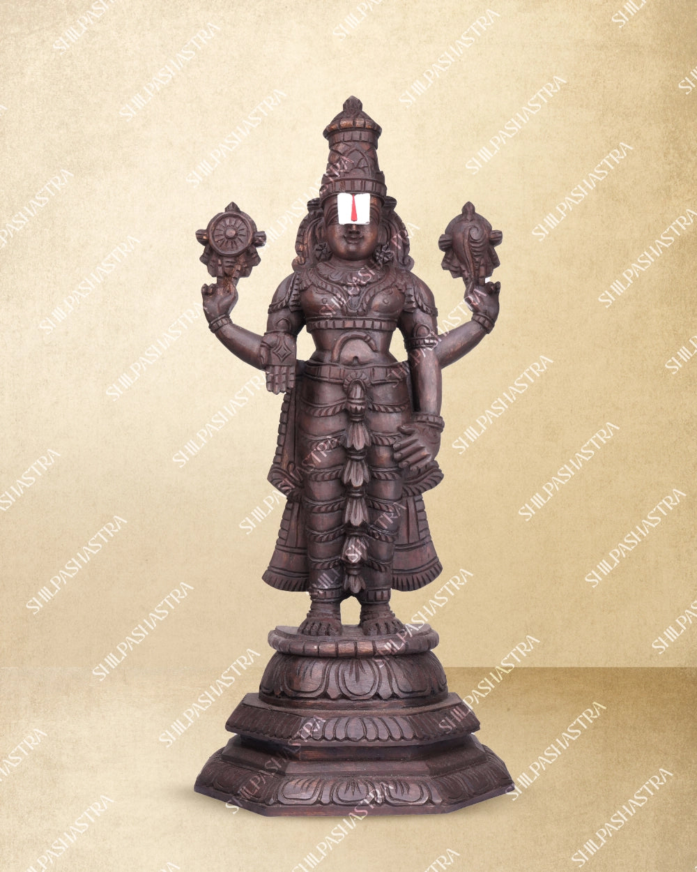 Kalyana Srinivasa Perumal Handcrafted Wooden Idol – Wood Color