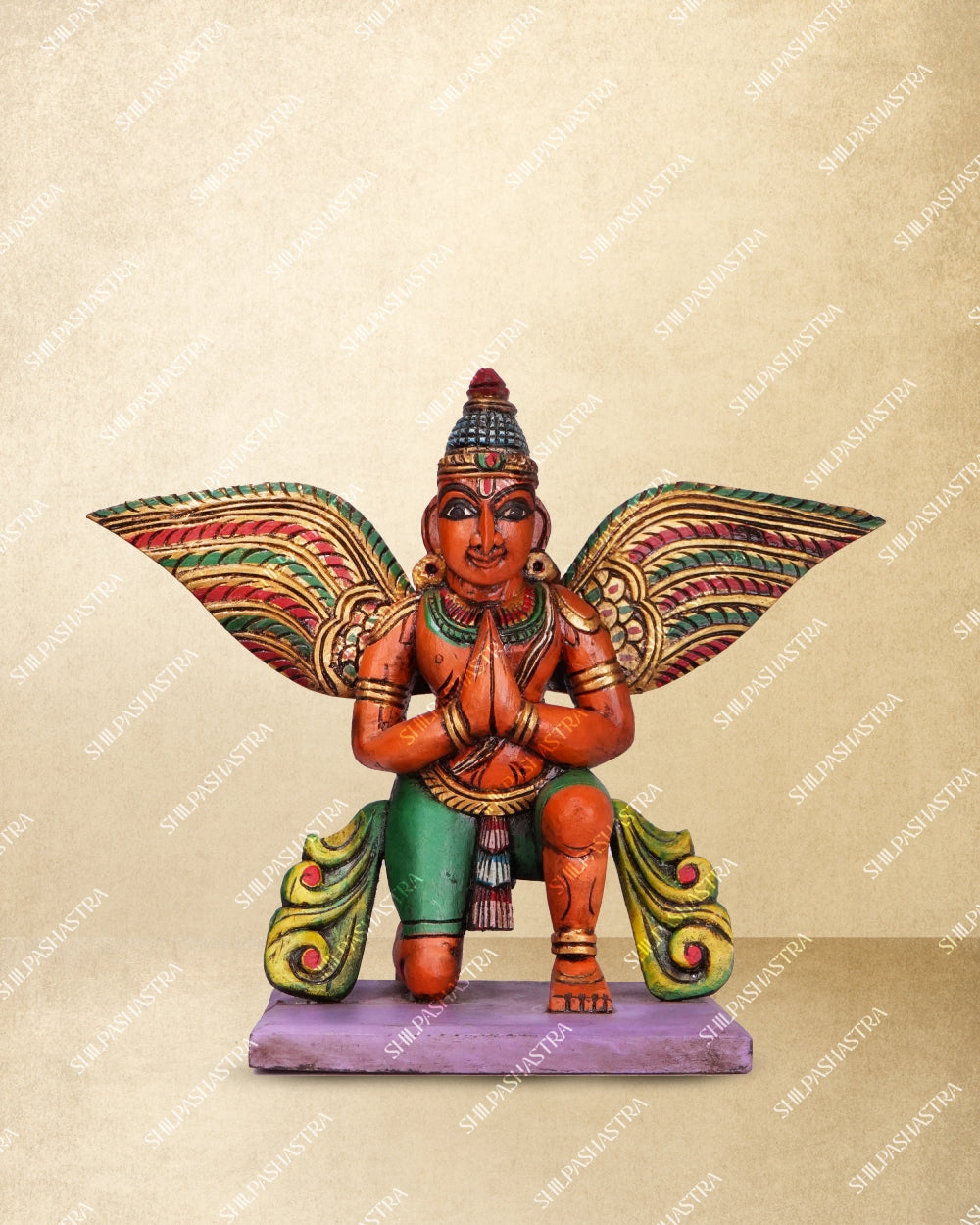 Kneeling Garudan Handcrafted Wooden Idol