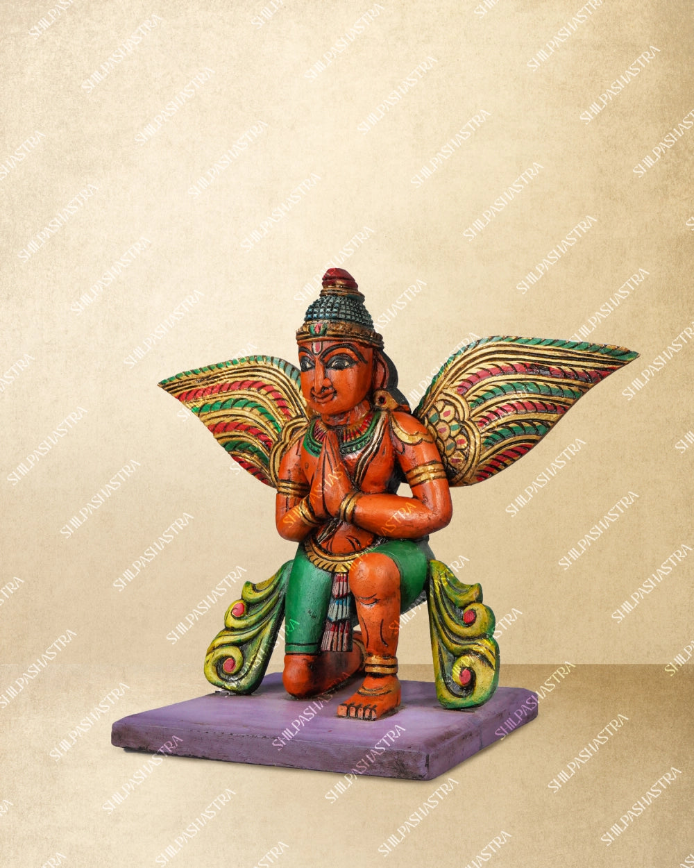 Kneeling Garudan Handcrafted Wooden Idol