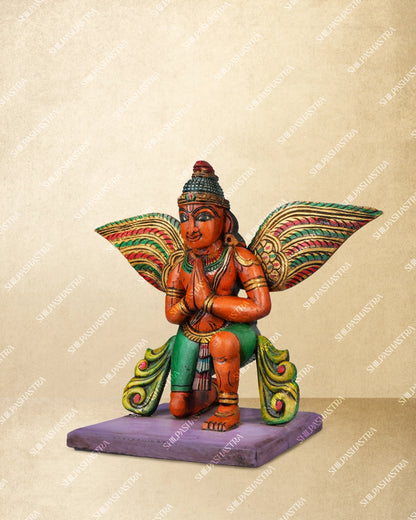 Kneeling Garudan Handcrafted Wooden Idol