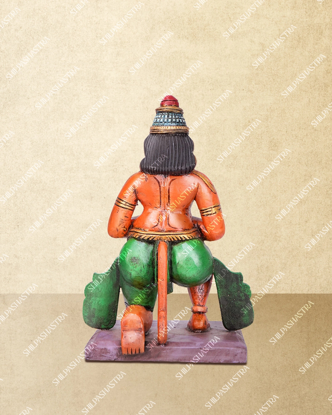 Kneeling Hanuman Handcrafted Wooden Idol