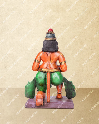Kneeling Hanuman Handcrafted Wooden Idol