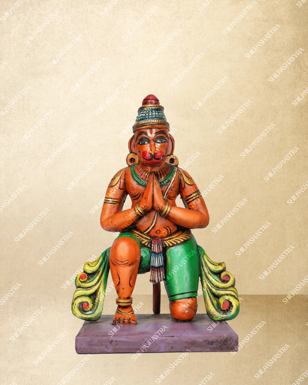 Kneeling Hanuman Handcrafted Wooden Idol