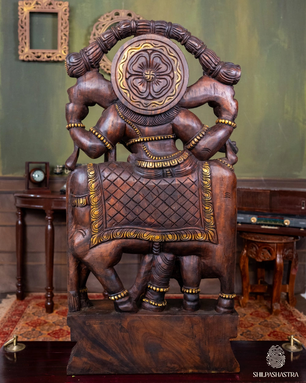 Handcrafted Wooden Krishna with Cow – Traditional South Indian Sculpture