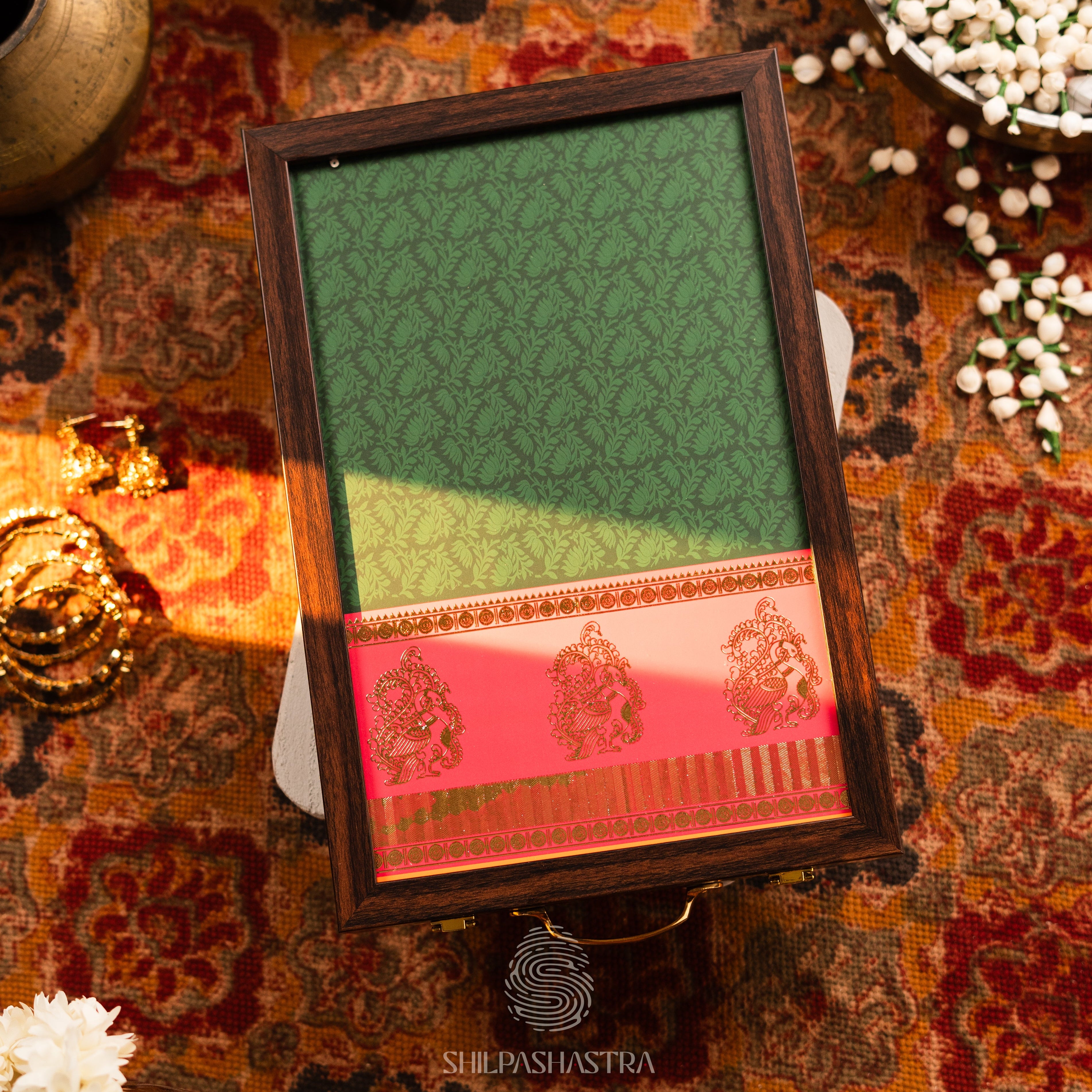 Saree Box - Green with Pink Border