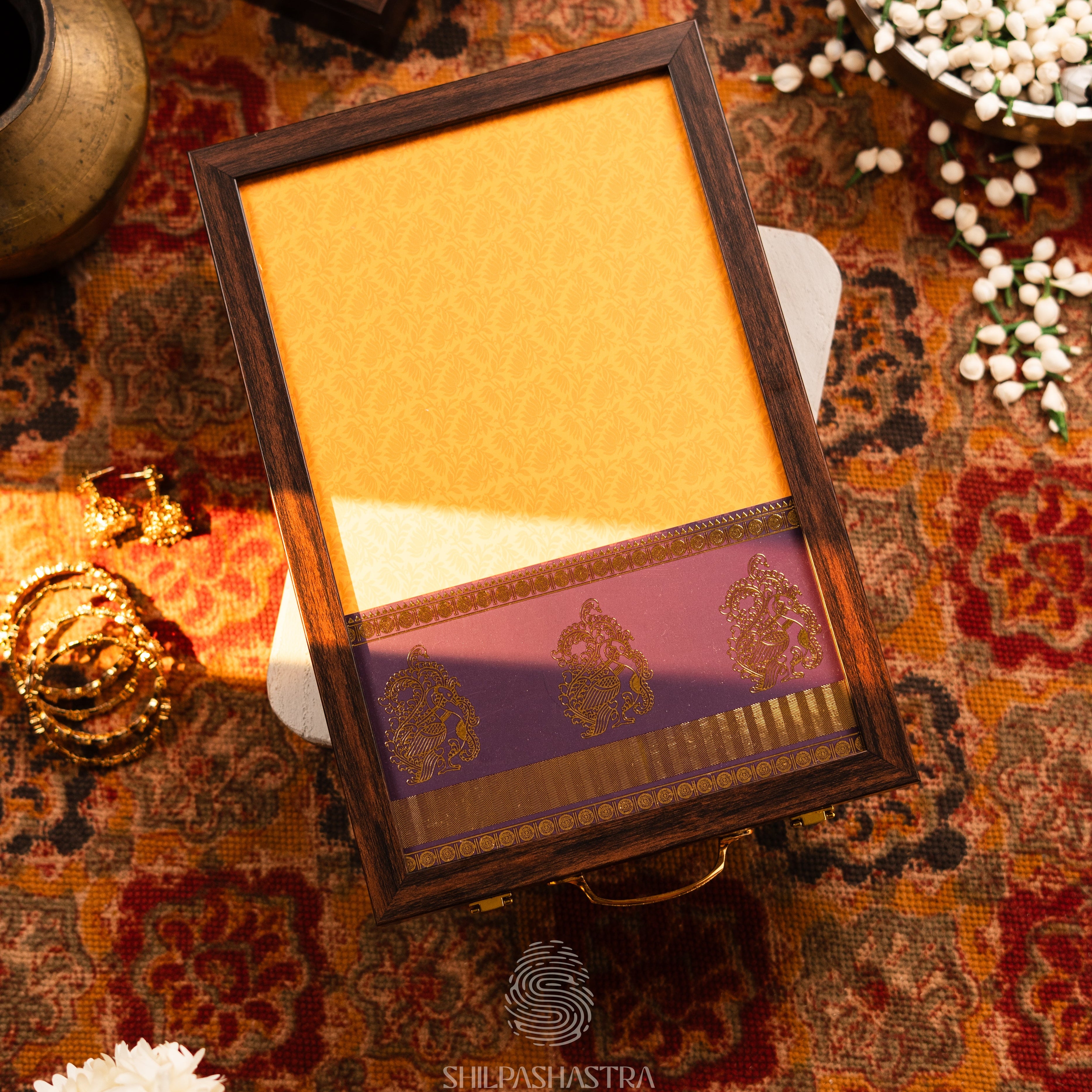 Saree Box - Yellow with Purple Border
