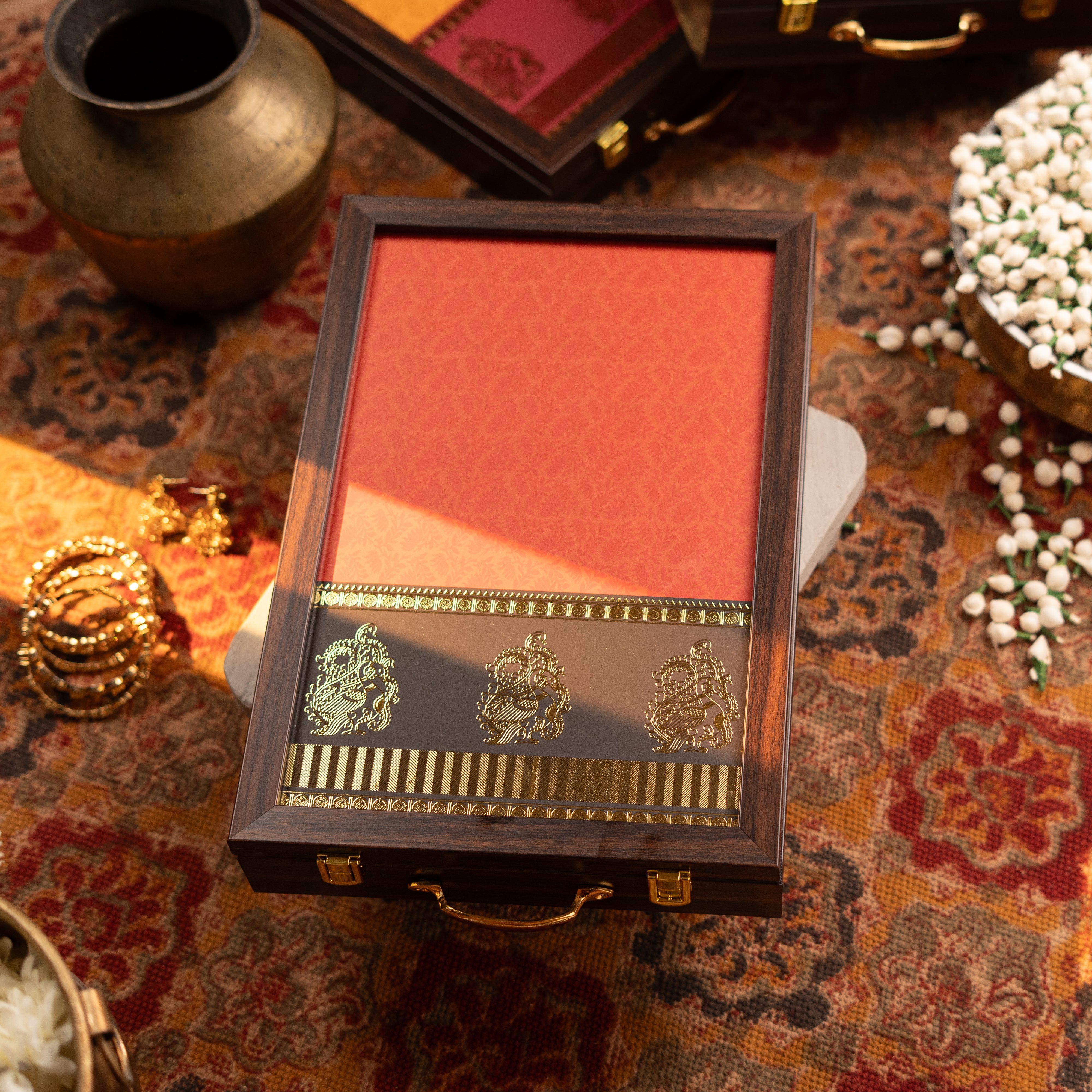 Saree Box - Orange with Blue Border