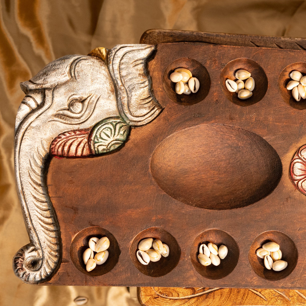 Handcrafted Pallanguli Board – Elephant Motif without Border