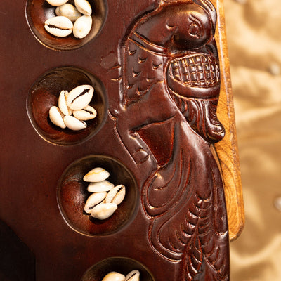 Hand Carved Mahogany Pallanguli Board with Peacock Motif – Melamine Finish Traditional Game