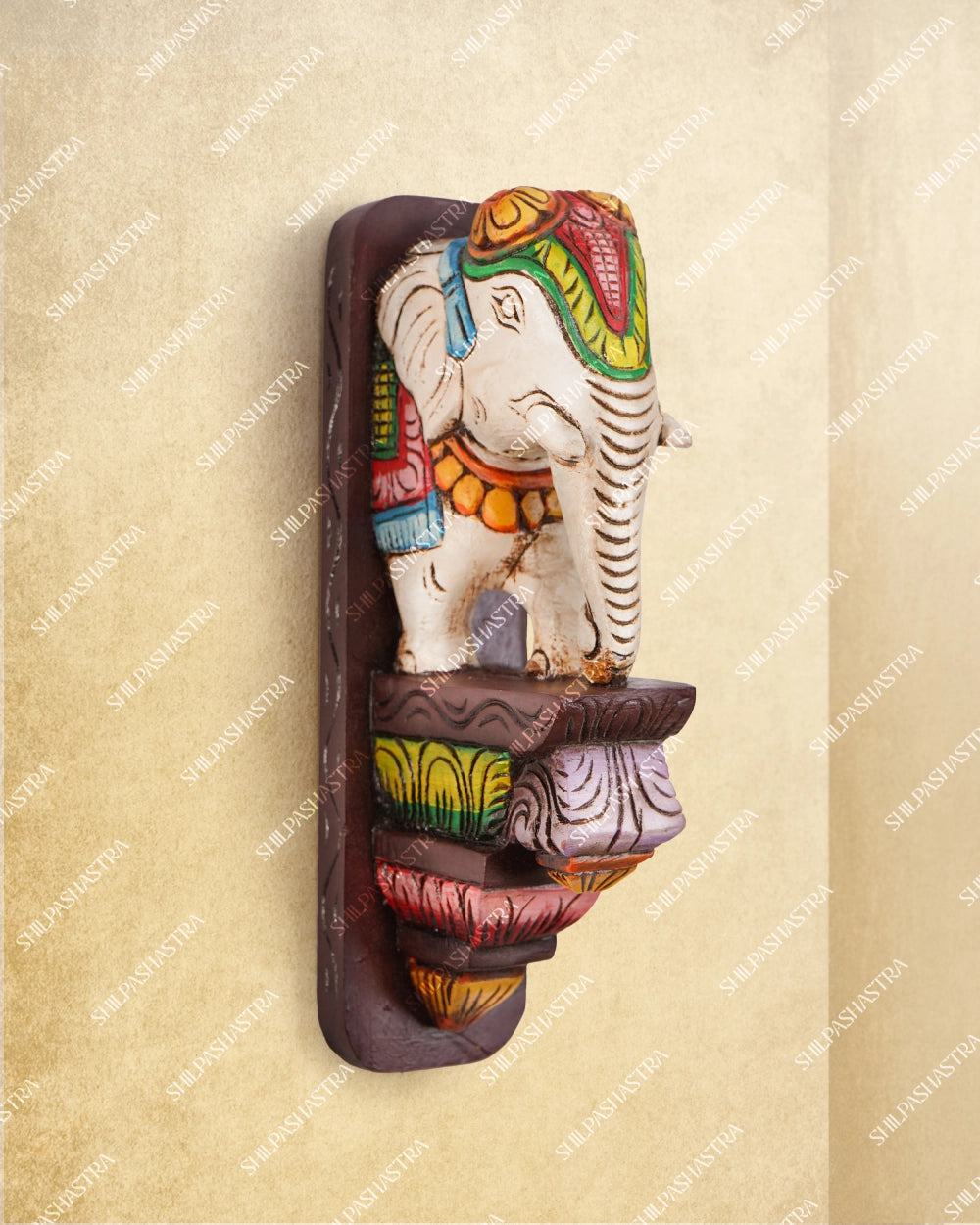 Elephant Hand-Carved Wooden Ornamental Brackets – Medium