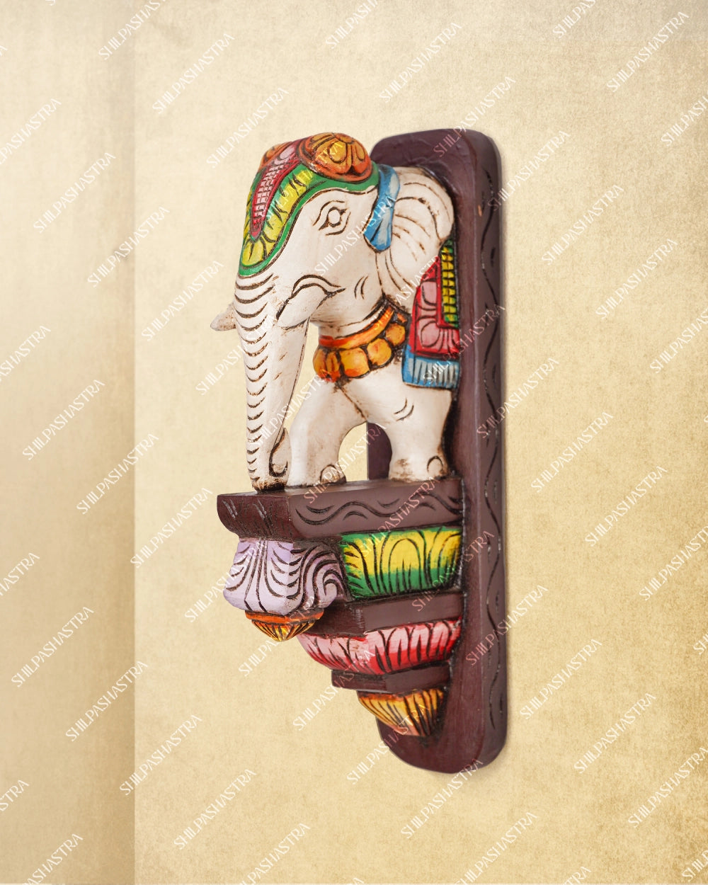 Elephant Hand-Carved Wooden Ornamental Brackets – Medium