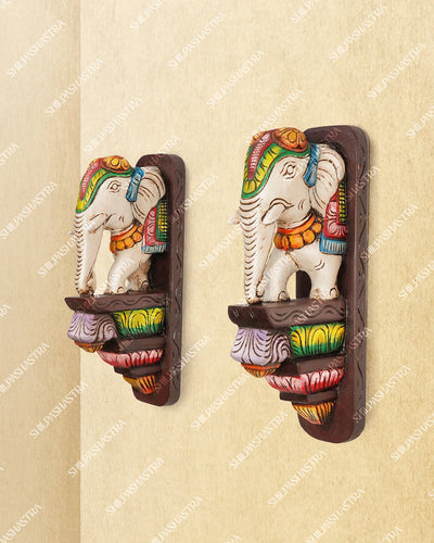 Medium Hand Carved Wooden Elephant Wall Brackets in Teak Wood for Doorway & Home Decor