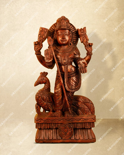 Vaagai Wood Murugan Handcrafted Wooden Idol