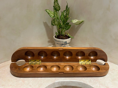 Handcrafted Teakwood Pallanguzhi Board – Custom Laser-Engraved Traditional Indian Mancala Game