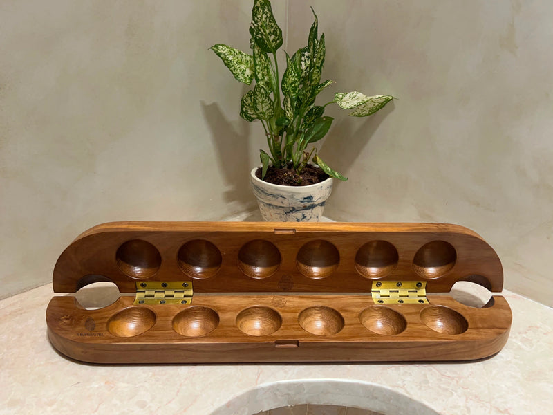 Handcrafted Teakwood Pallanguzhi Board – Custom Laser-Engraved Traditional Indian Mancala Game