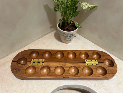 Handcrafted Teakwood Pallanguzhi Board – Custom Laser-Engraved Traditional Indian Mancala Game