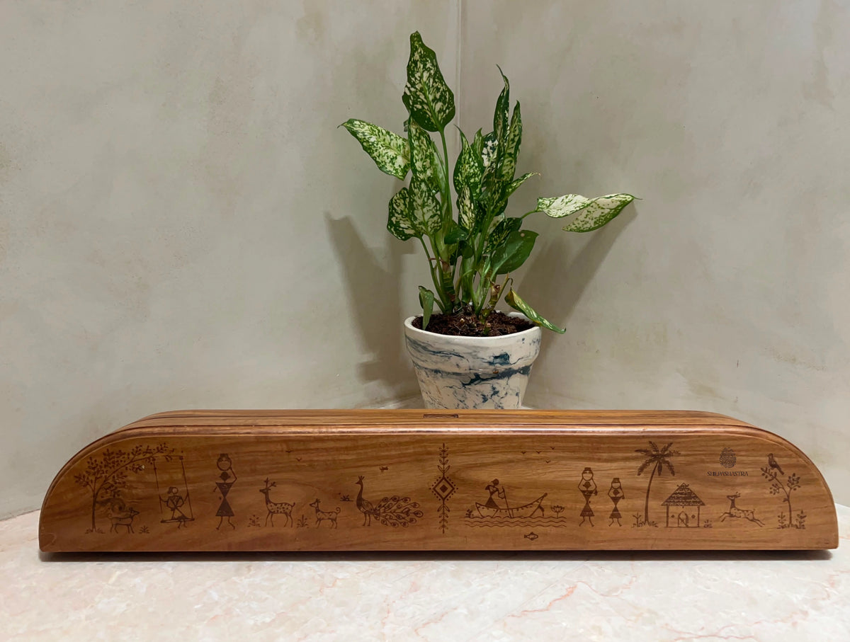 Handcrafted Teakwood Pallanguzhi Board – Custom Laser-Engraved Traditional Indian Mancala Game