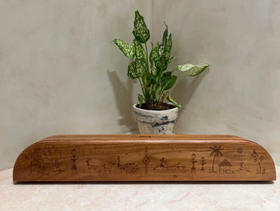 Handcrafted Teakwood Pallanguzhi Board – Custom Laser-Engraved Traditional Indian Mancala Game