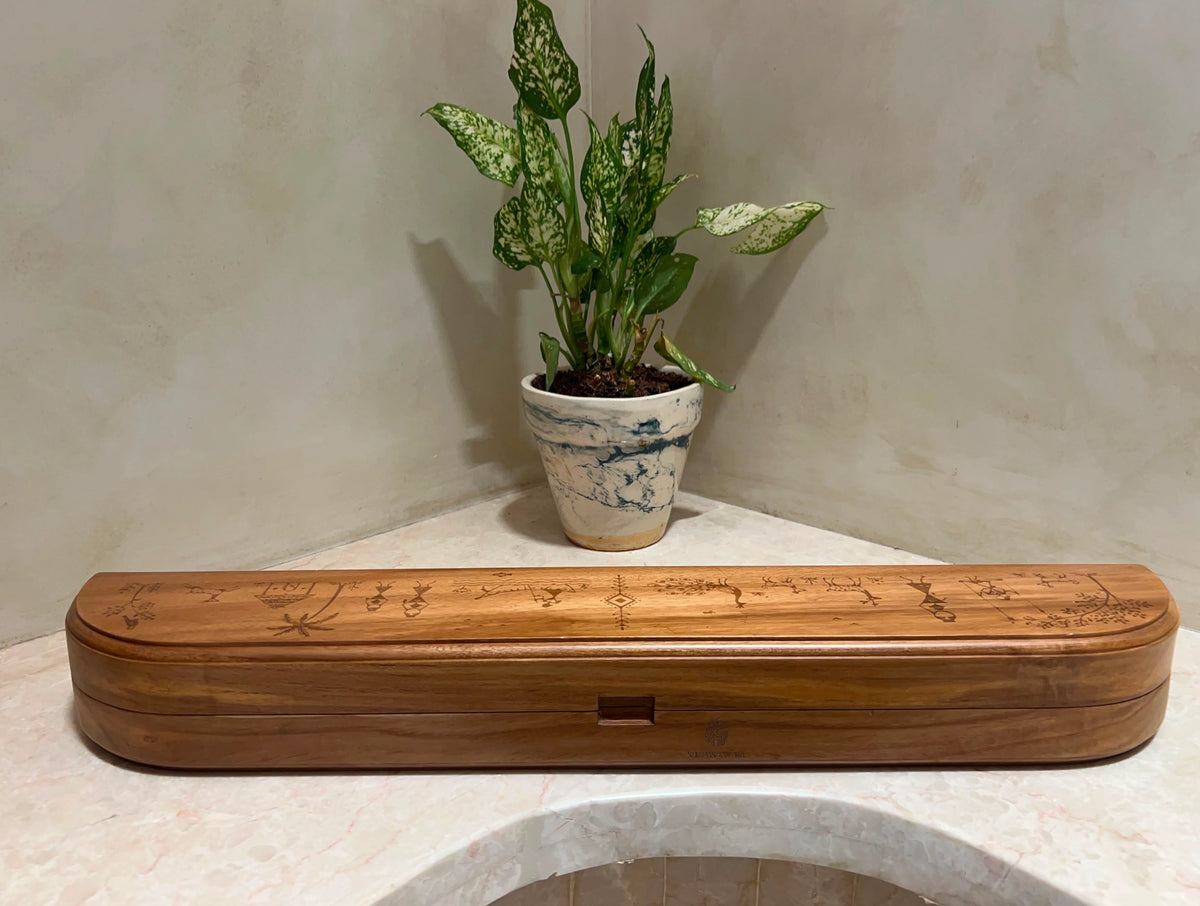 Handcrafted Teakwood Pallanguzhi Board – Custom Laser-Engraved Traditional Indian Mancala Game