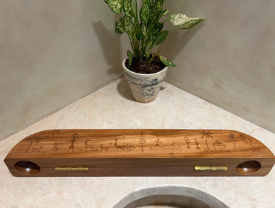 Handcrafted Teakwood Pallanguzhi Board – Custom Laser-Engraved Traditional Indian Mancala Game