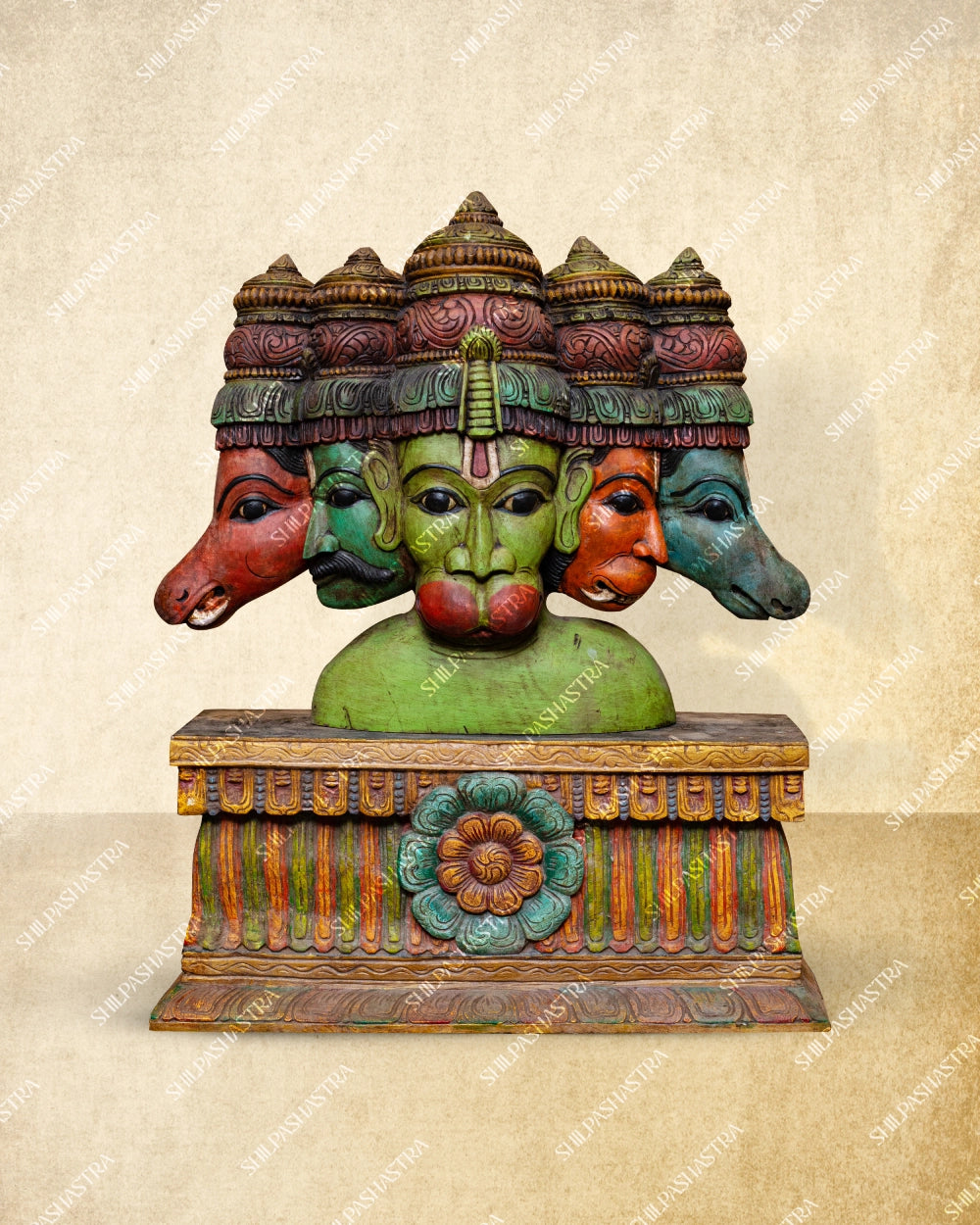 Panchamuga Hanuman Handcrafted Wooden Head