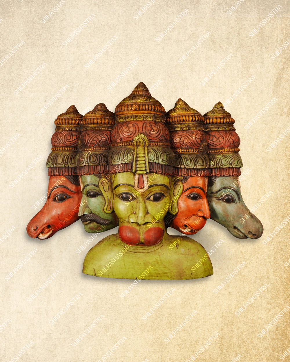 Panchamuga Hanuman Handcrafted Wooden Head